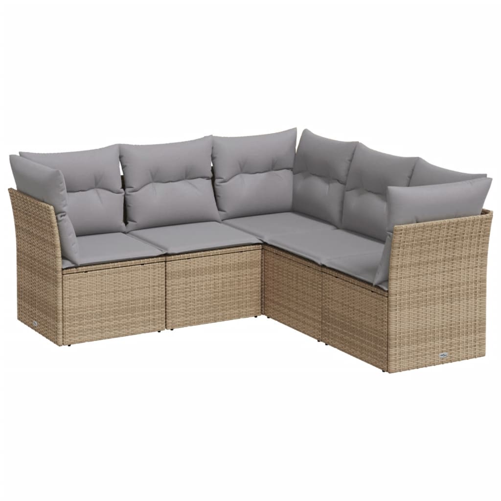Set Divano da Giardino 5 pz con Cuscini-Sofa da Giardino-Divanetto da esterno Beige in Polyrattan 140036