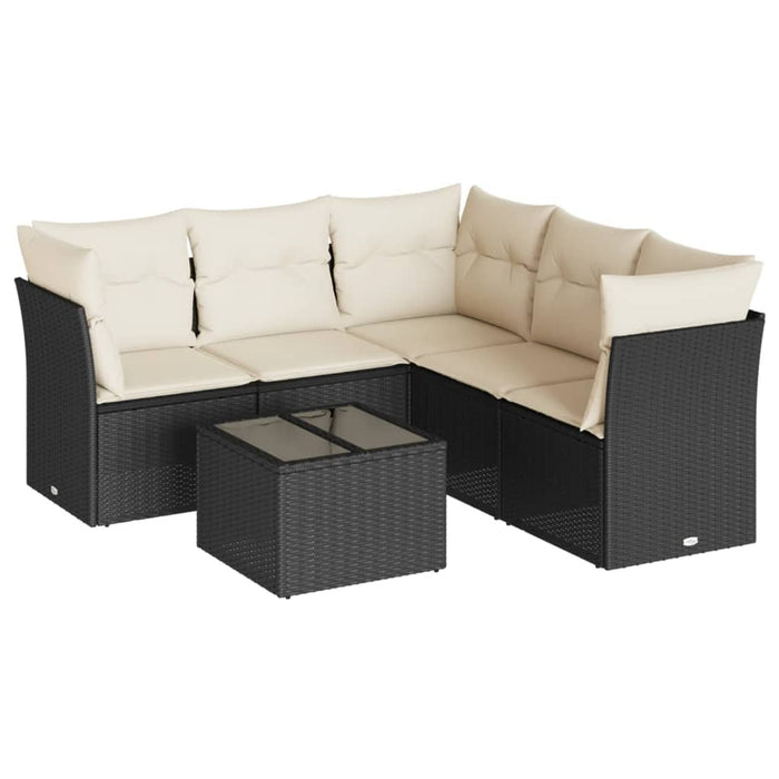 Set Divano da Giardino 6 pz con Cuscini Nero in Polyrattan
