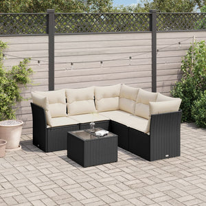 Set Divano da Giardino 6 pz con Cuscini Nero in Polyrattan