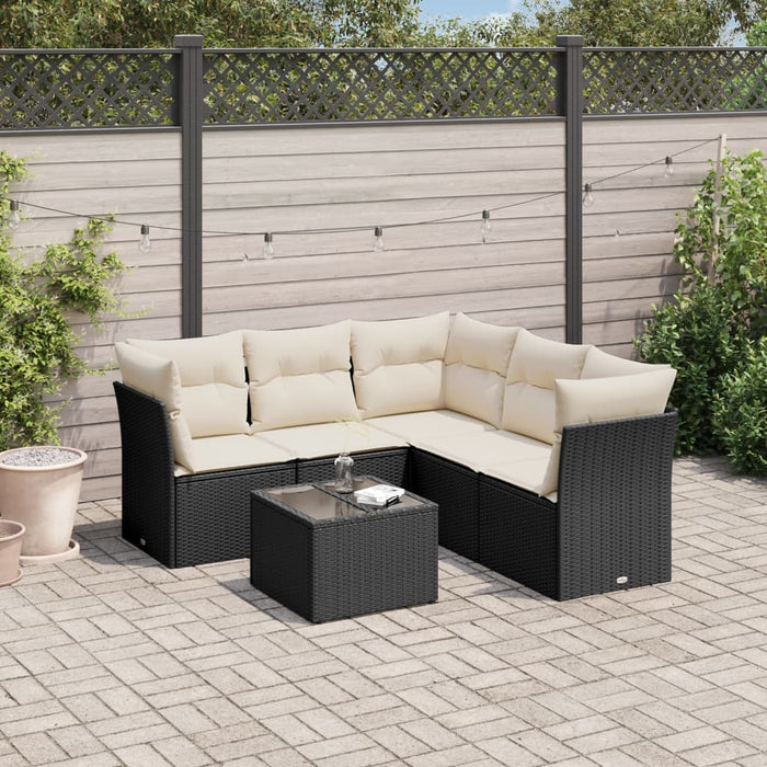 Set Divano da Giardino 6 pz con Cuscini-Sofa da Giardino-Divanetto da esterno Nero in Polyrattan 791081