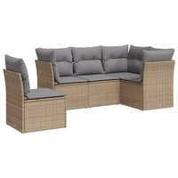 Set Divano da Giardino 5 pz con Cuscini-Sofa da Giardino-Divanetto da esterno Beige in Polyrattan 168059