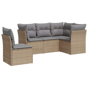 Set Divano da Giardino 5 pz con Cuscini-Sofa da Giardino-Divanetto da esterno Beige in Polyrattan 168059