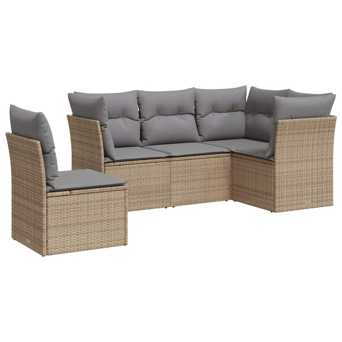 Set Divano da Giardino 5 pz con Cuscini-Sofa da Giardino-Divanetto da esterno Beige in Polyrattan 168059