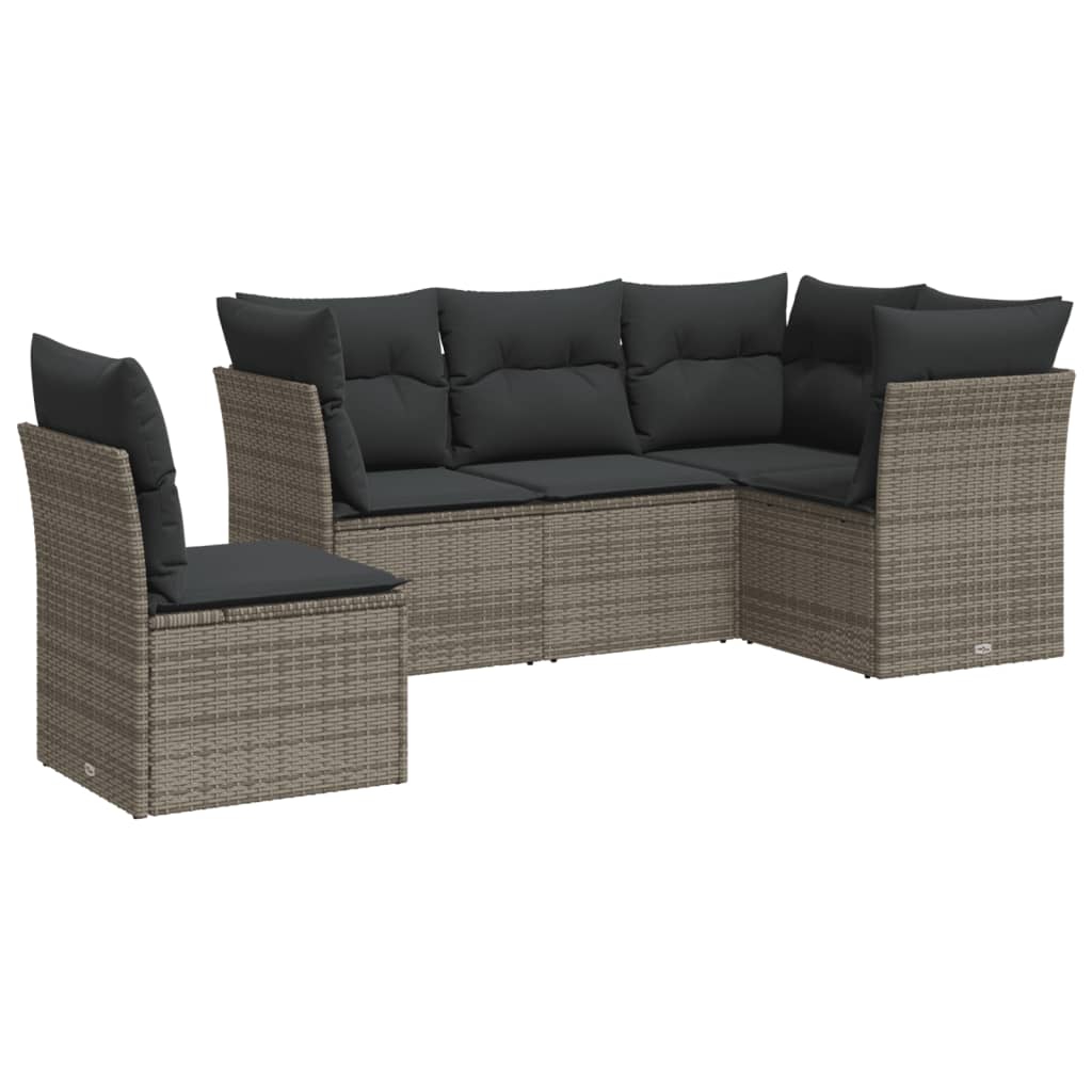Set Divano da Giardino 5 pz con Cuscini-Sofa da Giardino-Divanetto da esterno Grigio in Polyrattan 382202