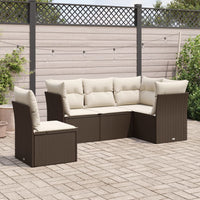 Set Divano da Giardino 5 pz con Cuscini-Sofa da Giardino-Divanetto da esterno Marrone in Polyrattan 149295