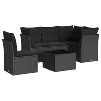 Set Divano da Giardino 6 pz con Cuscini Nero in Polyrattan