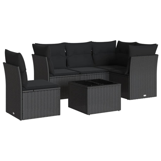 Set Divano da Giardino 6 pz con Cuscini Nero in Polyrattan