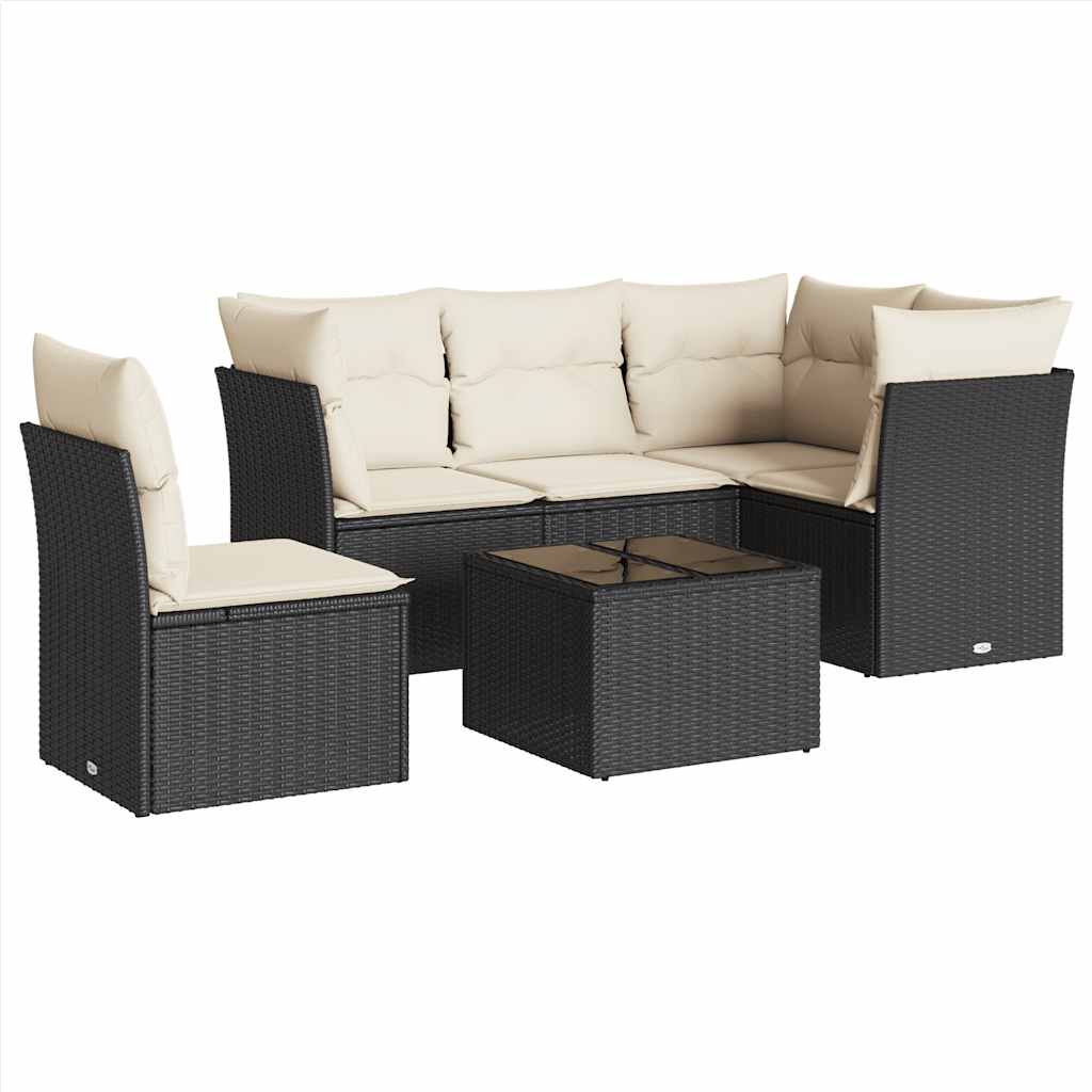 Set Divano da Giardino 6 pz con Cuscini-Sofa da Giardino-Divanetto da esterno Nero in Polyrattan 185678