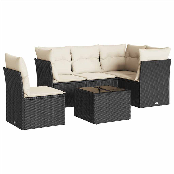 Set Divano da Giardino 6 pz con Cuscini-Sofa da Giardino-Divanetto da esterno Nero in Polyrattan 185678