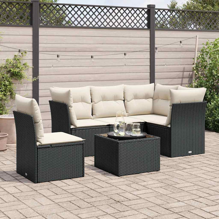 Set Divano da Giardino 6 pz con Cuscini-Sofa da Giardino-Divanetto da esterno Nero in Polyrattan 185678
