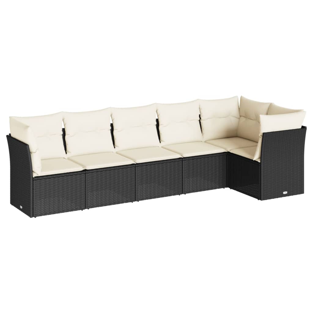 Set Divano da Giardino 6 pz con Cuscini-Sofa da Giardino-Divanetto da esterno Nero in Polyrattan 463202