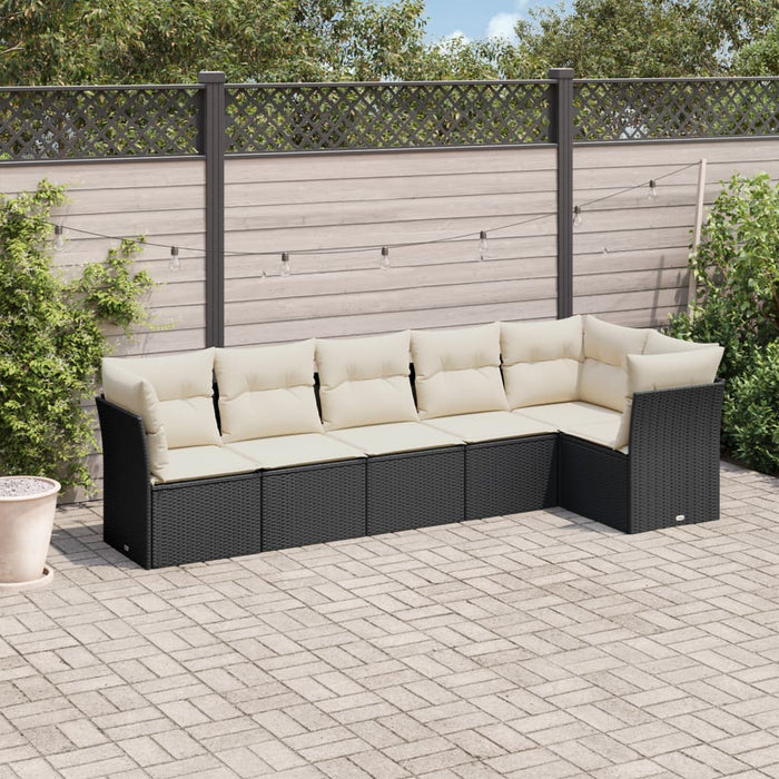 Set Divano da Giardino 6 pz con Cuscini-Sofa da Giardino-Divanetto da esterno Nero in Polyrattan 463202