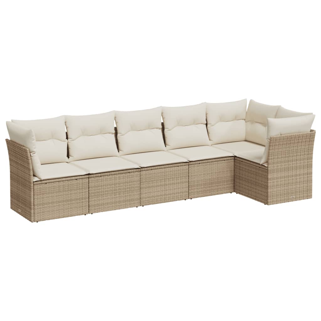 Set Divano da Giardino 6 pz con Cuscini Beige in Polyrattan
