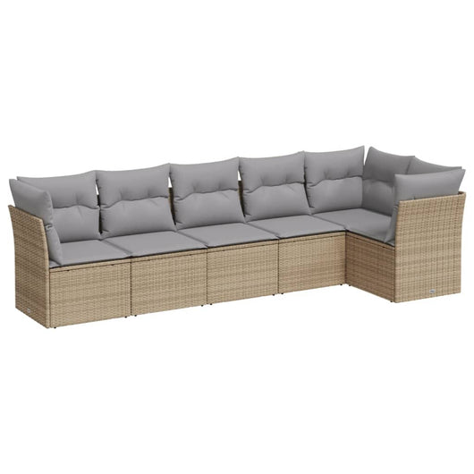 Set Divano da Giardino 6 pz con Cuscini Beige in Polyrattan