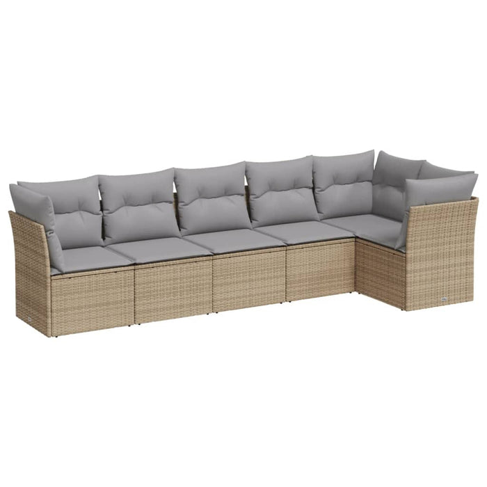 Set Divano da Giardino 6 pz con Cuscini Beige in Polyrattan