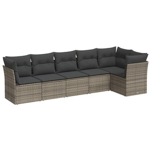 Set Divano da Giardino 6 pz con Cuscini-Sofa da Giardino-Divanetto da esterno Grigio in Polyrattan 446132