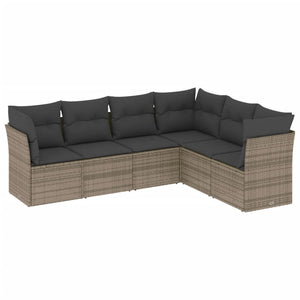 Set Divano da Giardino 6 pz con Cuscini-Sofa da Giardino-Divanetto da esterno Grigio in Polyrattan 204041