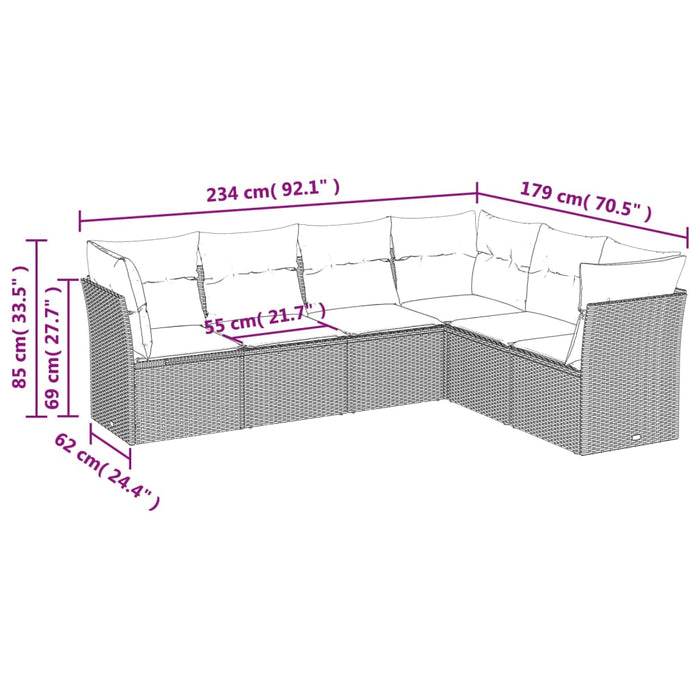 Set Divano da Giardino 6 pz con Cuscini-Sofa da Giardino-Divanetto da esterno Grigio in Polyrattan 204041