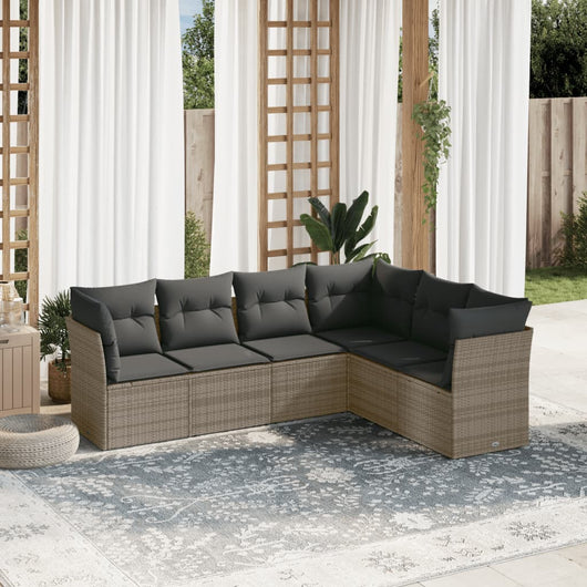 Set Divano da Giardino 6 pz con Cuscini-Sofa da Giardino-Divanetto da esterno Grigio in Polyrattan 204041