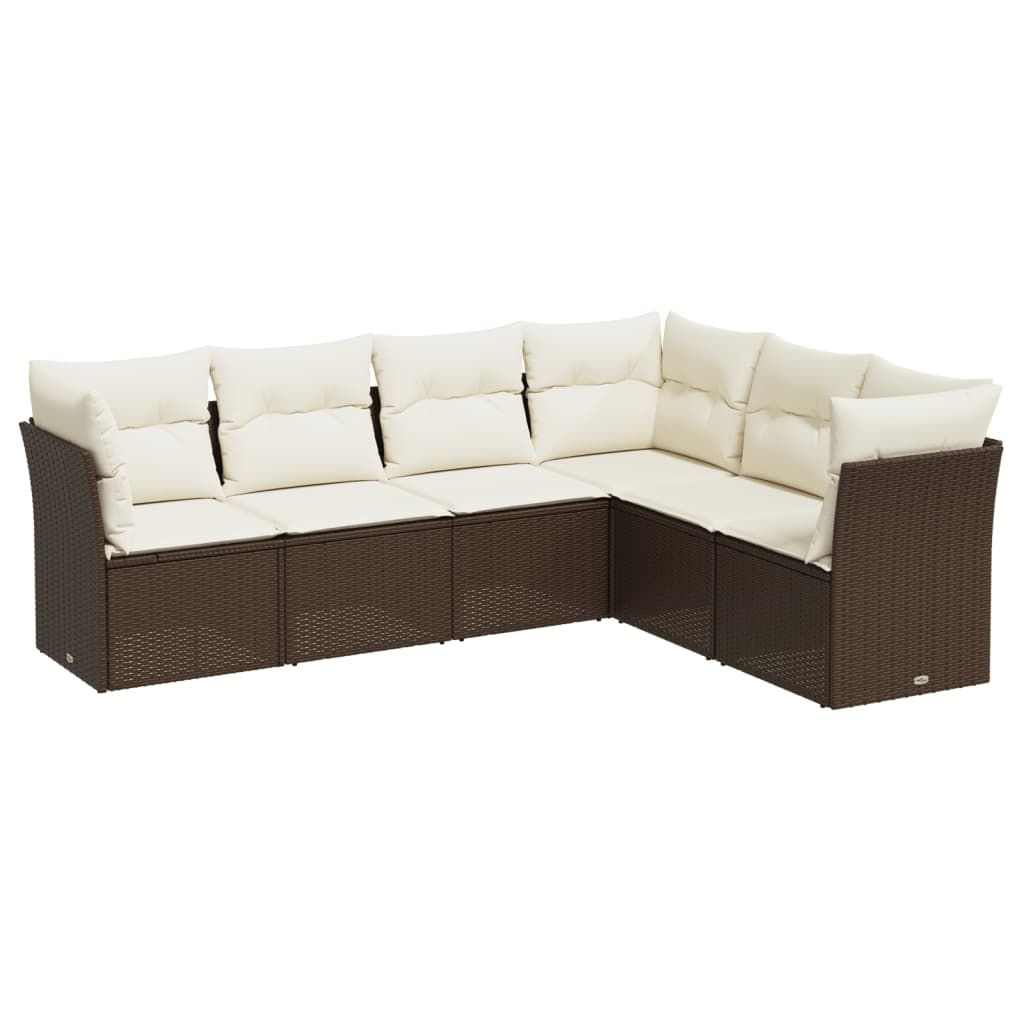 Set Divani da Giardino 6 pz con Cuscini Marrone in Polyrattan 3217683