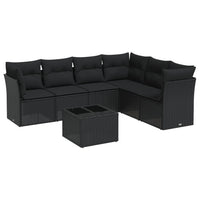 Set Divani da Giardino con Cuscini 7pz Nero Polyrattan