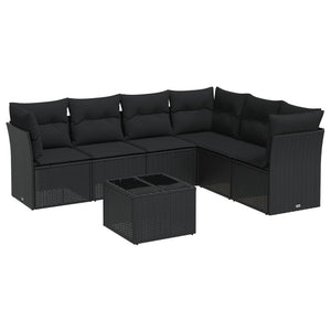 Set Divani da Giardino con Cuscini 7pz Nero Polyrattan