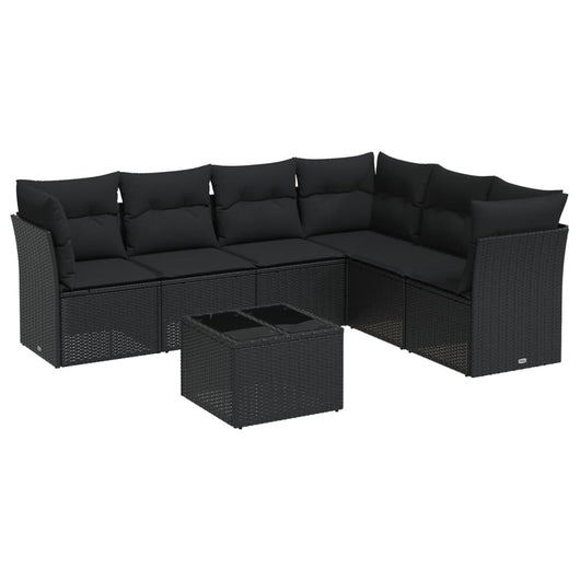Set Divani da Giardino con Cuscini 7pz Nero Polyrattan