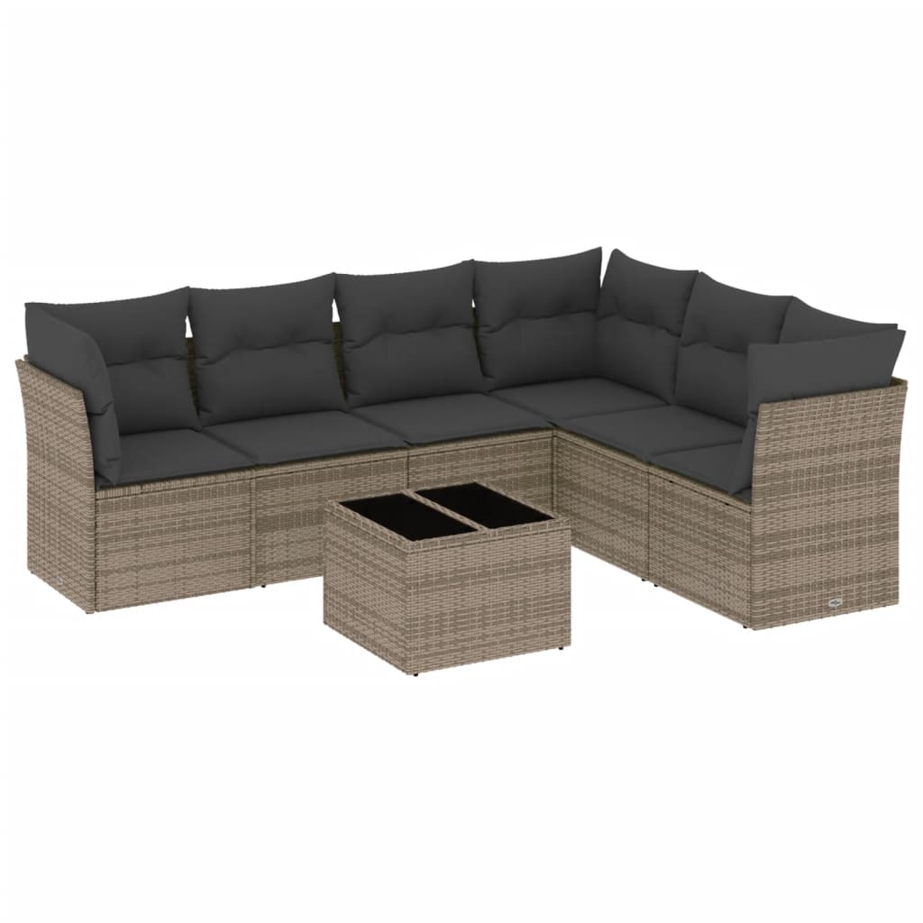 Set Divani da Giardino 7 pz con Cuscini Grigio in Polyrattan 3217690