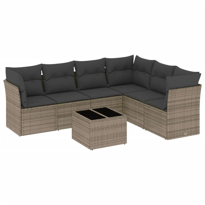 Set Divani da Giardino 7 pz con Cuscini Grigio in Polyrattan 3217690