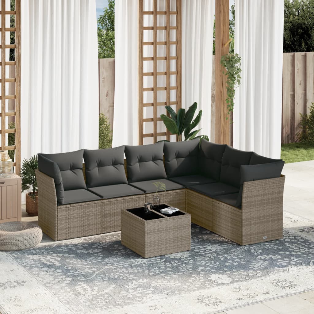 Set Divani da Giardino 7 pz con Cuscini Grigio in Polyrattan 3217690