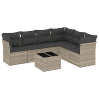 Set Divani da Giardino 7pz con Cuscini Grigio Chiaro Polyrattan