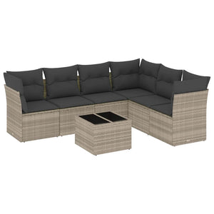 Set Divani da Giardino 7pz con Cuscini Grigio Chiaro Polyrattan