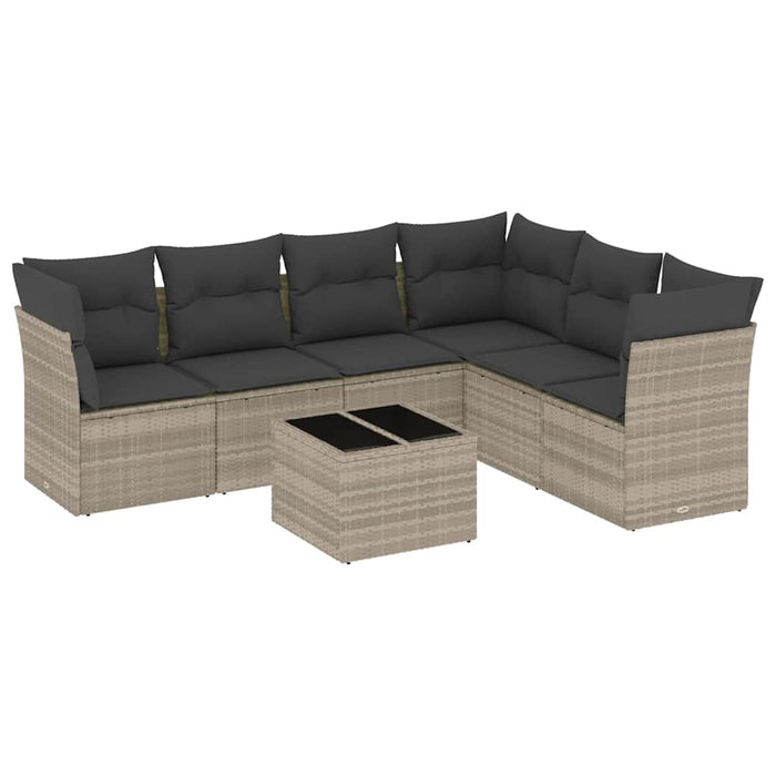 Set Divani da Giardino 7pz con Cuscini Grigio Chiaro Polyrattan