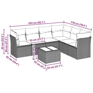 Set Divani da Giardino 7pz con Cuscini Grigio Chiaro Polyrattan