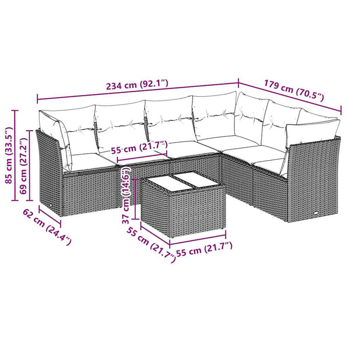 Set Divani da Giardino 7pz con Cuscini Grigio Chiaro Polyrattan