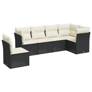 Set Divano da Giardino 6 pz con Cuscini-Sofa da Giardino-Divanetto da esterno Nero in Polyrattan 219125