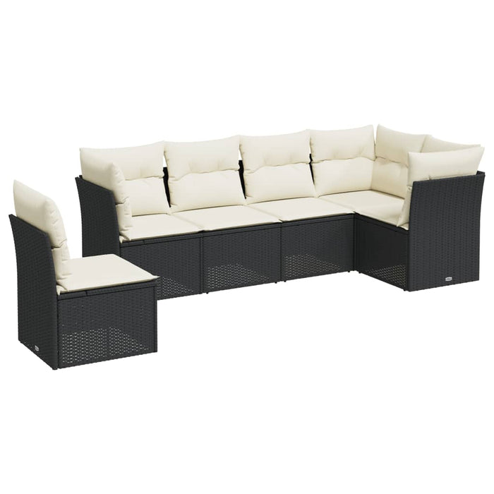 Set Divano da Giardino 6 pz con Cuscini-Sofa da Giardino-Divanetto da esterno Nero in Polyrattan 219125