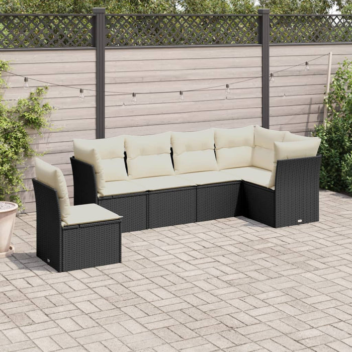 Set Divano da Giardino 6 pz con Cuscini-Sofa da Giardino-Divanetto da esterno Nero in Polyrattan 219125