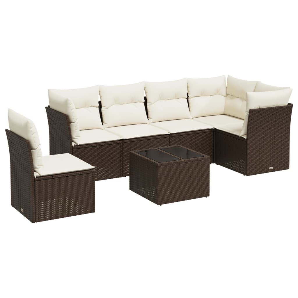Set Divani da Giardino 6 pz con Cuscini Marrone in Polyrattan