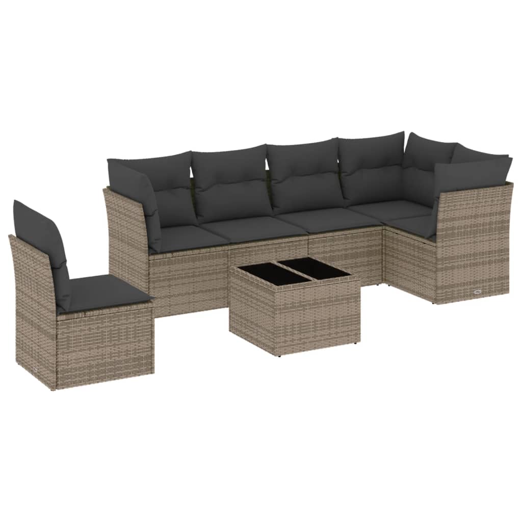 Set Divani da Giardino 7 pz con Cuscini Grigio in Polyrattan 3217710
