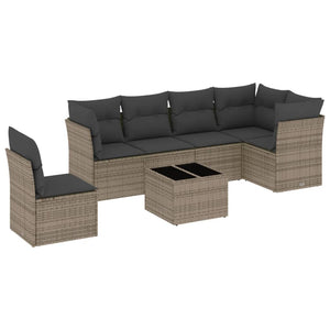 Set Divani da Giardino 7 pz con Cuscini Grigio in Polyrattan 3217710