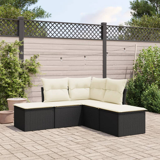 Set Divani da Giardino 5 pz con Cuscini in Polyrattan Nero