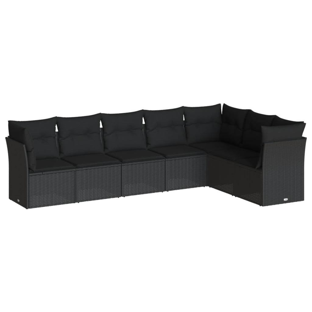 Set Divani da Giardino con Cuscini 7pz Nero Polyrattan