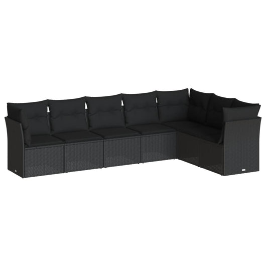 Set Divani da Giardino con Cuscini 7pz Nero Polyrattan