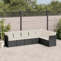 Set Divani da Giardino con Cuscini 7pz Nero Polyrattan