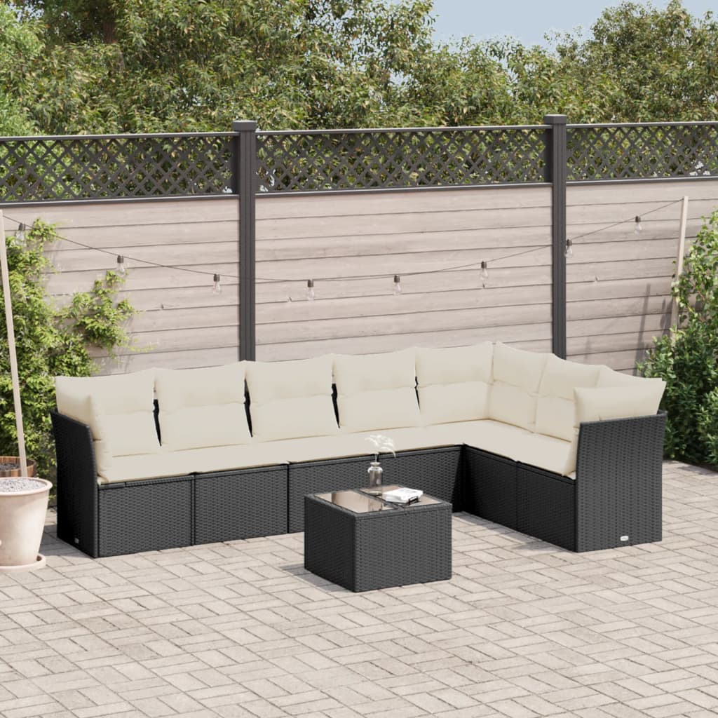 Set Divani da Giardino con Cuscini 8 pz Nero in Polyrattancod mxl 111100