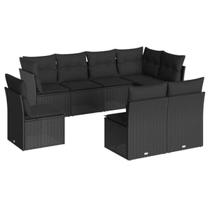 Set Divani da Giardino con Cuscini 8 pz Nero in Polyrattan
