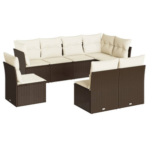 Set Divani da Giardino 8 pz con Cuscini Marrone in Polyrattan