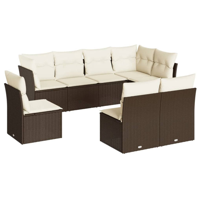 Set Divani da Giardino 8 pz con Cuscini Marrone in Polyrattan