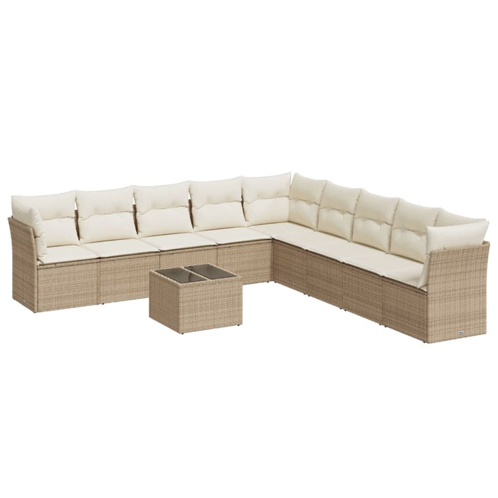 Set Divano da Giardino 10 pz con Cuscini Beige in Polyrattan